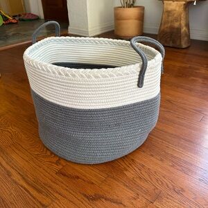 Gray and White Woven Storage Basket